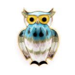 David Andersen - a Norwegian silver and enamel owl brooch, approx 3.9cm x 2.8cm, c.1970s