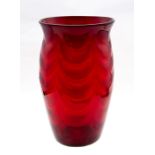 Whitefriars ruby red wave ribbed vase c.1940