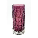 Whitefriars cylindrical bark vase c.1970. G. Baxter. Patt 9690 Aubergine 18cm