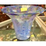 Monart pale blue vase with green flecks, circa 1930. condition: no noticeable defects or damage.