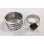 David Andersen sterling silver ring, Norway, from Saga series, rope details, width approx. 14mm,