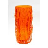 Whitefriars cylindrical bark vase c.1970. G. Baxter. Patt 9691 Tangerine