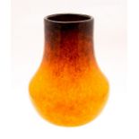 Monart vase orange and black fleck rim. Height 23.5cm (part Monart label to base) c.1930