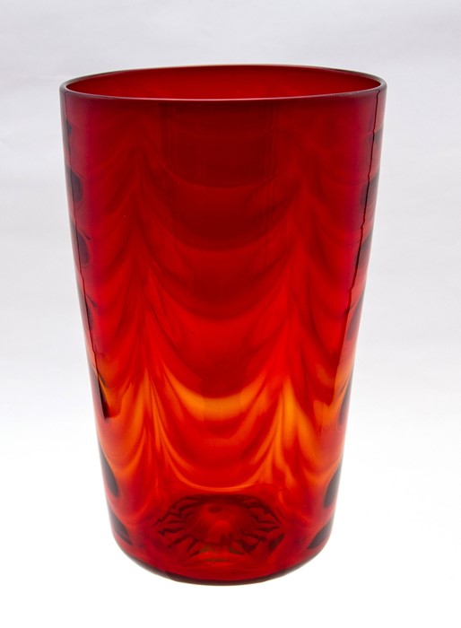 A Whitefriars Ruby waved ribbed vase, c.1930, approx 25.5cm high