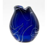 Whitefriars blue vase with white enamel streaks. F Baxter Limited Production 1961 Patt 9977.