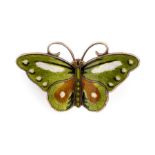 Hroar Prydz - a Norwegian silver and enamel butterfly brooch, in green, white and brown tones,