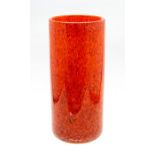 Tall Strathern cylindrical vase c.1970, red with fleck enamels. Height 23cm