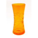 Whitefriars tangerine Random Strap waisted vase Patt 9797. G Baxter 18cm. c.1972 Condition: Slight