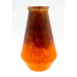 Monart vase part label c.1930. Tapered flared rim vase in orange (black fleck)
