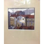 Edward Loxton Knight (20th century) village print "Zaraug - Basque Country". Mounted and framed.