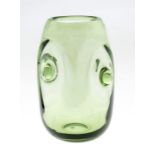 Whitefriars (Designer W Wilson) c.1937 Seagreen vase (4 bosses) Pat 9121. Height 19.5cm