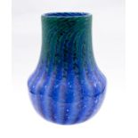 Monart large blue/ green vase. Aubergine drawn twists. Height 25cm c.1930