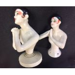 A Pair of art deco 'pierrot' half-doll pin cushions, one on a supporting stand (2). Condition: No