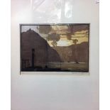 Edward Loxton Knight (20th century) landscape print "Rheinfeld Castle - opposite Lorelei". Mounted