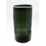 Whitefriars shadow green tall vase rare enamel ring. F Baxter 1964 Patt 9367.