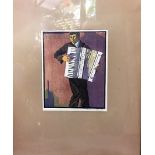 Edward Loxton Knight (20th century) print of an "Accordian player". Mounted and framed. Signed by