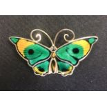 David Andersen - a large Norwegian silver gilt and enamel butterfly brooch, in tones of green,