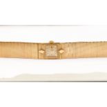 Longines, a mid 20th Century lady's 9ct gold Longines cocktail wristwatch, square dial,