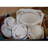 A Crown Ducal hand painted part dinner service, including dinner plates, dessert plates, bowls,