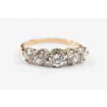 A five stone Cubic Zirconia dress ring, graduated round cut CZ stones, 9ct gold, size N,