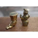 Two Victorian brass novelty vesta cases,