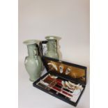 Pair of Chinese vases, small Chinese screen,