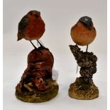 Two resin bird sculptures Robin and a Chaffinch - impressed CHOLS