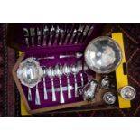 A boxed silver plated canteen, condiment set,