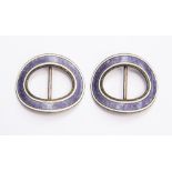 Silver and purple guilloche enamel buckles, Birmingham 1909,