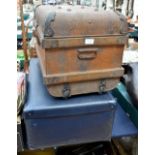One large vintage blue suitcase, 72cm x 45cm x 24cm approx,