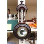 A late Victorian small sized wall barometer and thermometer