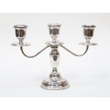 A silver three branch miniature candelabra, Birmingham, 1979 by E.S.