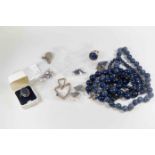 Silver and sodalite jewellery set including earrings and rings along with two pendants and bracelet,