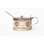 A Georgian silver mustard pot, Sheffield 1787, Nathaniel Smith & Co with a silver mustard spoon,