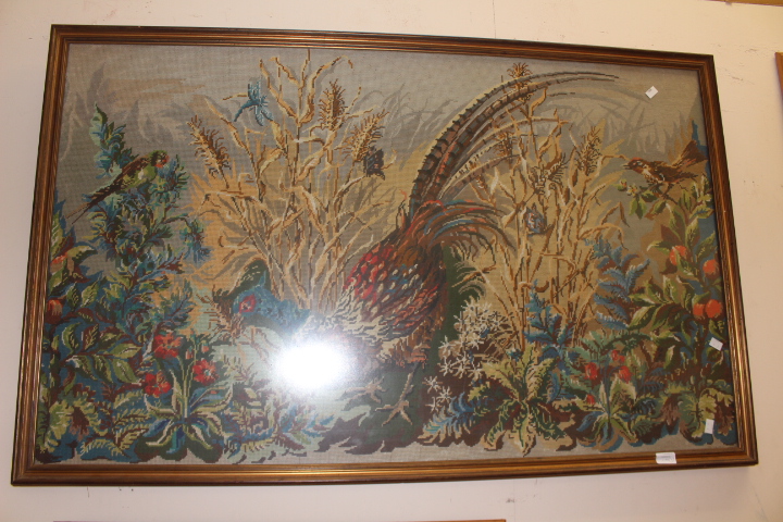 An aquatic scene, richly embroidered in cross stitch, 1950/60 - a cross stitch,