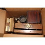 Tea caddy, walnut jewellery box, photograph album,