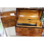Late Victorian walnut tea caddy along with walnut letter/writing box