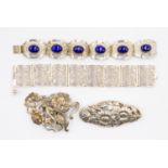 Sterling marked Lapis Lazuli paezel set bracelet, filigree silver bracelet,