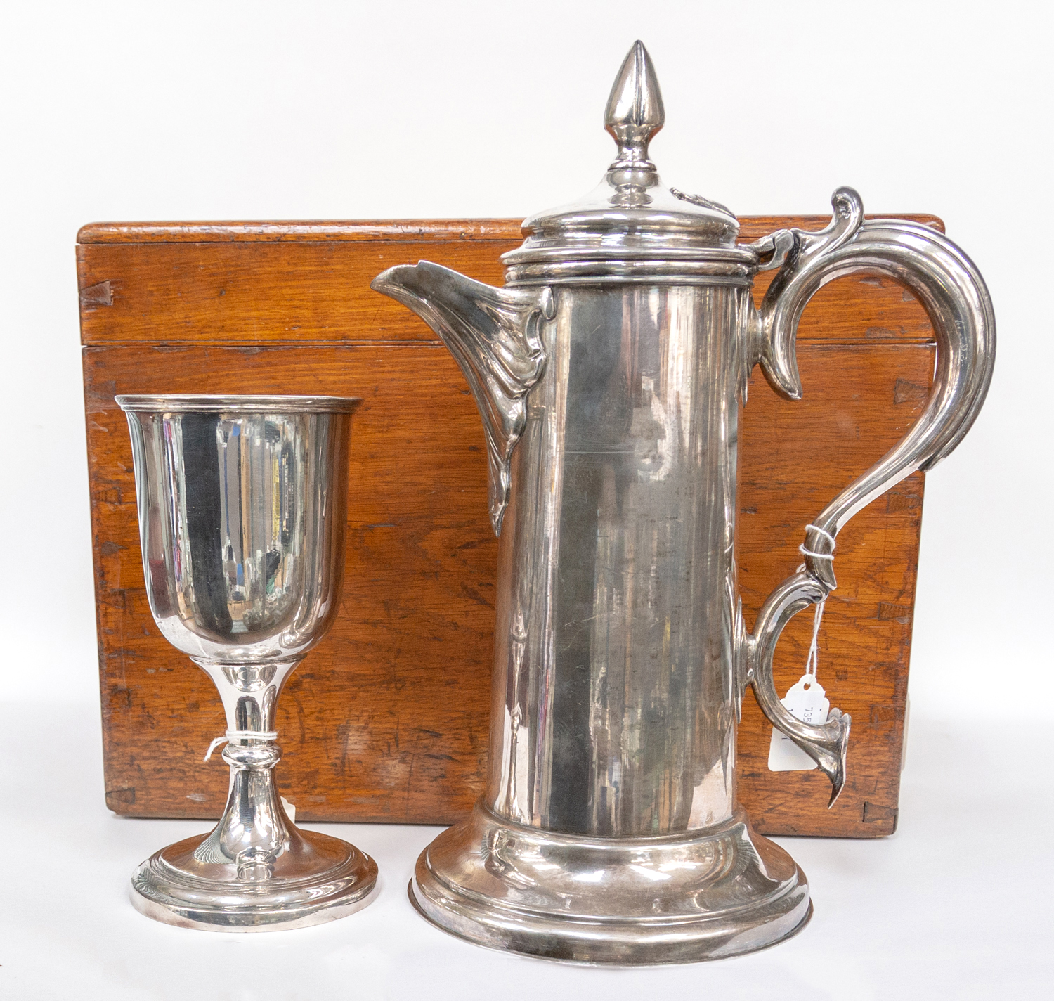 A James Dixon Sheffield plate ewer and chalice cup from Buxton Primitive Methodist Chapel in a twin