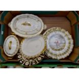 A box of Royal Crown Derby ceramics to include four from hand painted hunting scenes,