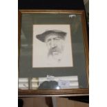 Ken Moroney (Contemporary), "Gentleman wearing a hat", pencil, signed, 16.5cm x 14cm.