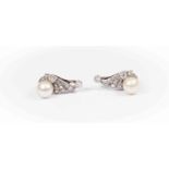 A pair of Art Deco diamond and pearl set earrings/clips,