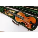 A French violin labelled "CL JB COLLIN MEZIN" The two piece back of medium to broad curl,