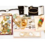 A collection of costume jewellery to include an opal set necklace A.