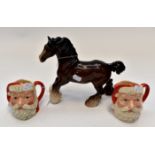Royal Doulton shire horse with two Santa character mugs