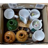 Mixed box of 20th Century ceramics including mugs and jugs