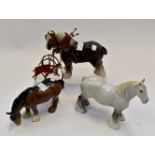 Beswick Shire Horses, one grey,