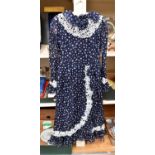 A Valentino couture silk chiffon dress in navy and white polka dots, early 1960's,