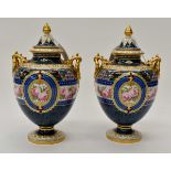 A pair of Royal Crown Derby vases with covers 20th Century 1890-1963, painted roses,