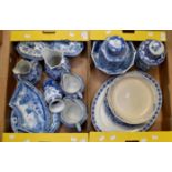 A large quantity of assorted blue and white ceramics comprising Spode, Staffordshire,